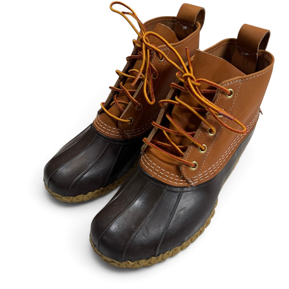 LL Bean Boots 6 Inch Womens 9 Wide Brown Tan Leather Rubber Duck Boots USA Made
